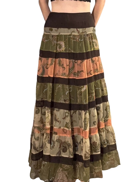 Laundry By Shelli Segal Dresses & Skirts - Laundry by Shelli Segal | Y2K 100% Silk Green Orange Floral Tiered Maxi Skirt